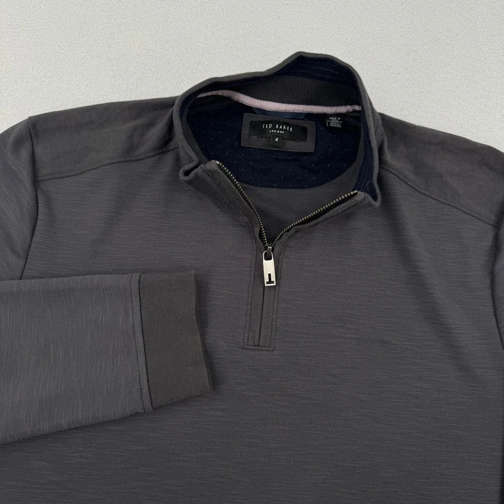 Ted Baker London Mens Size 4 (M) Charcoal Gray Quarter Zip Pullover Slub Sweater